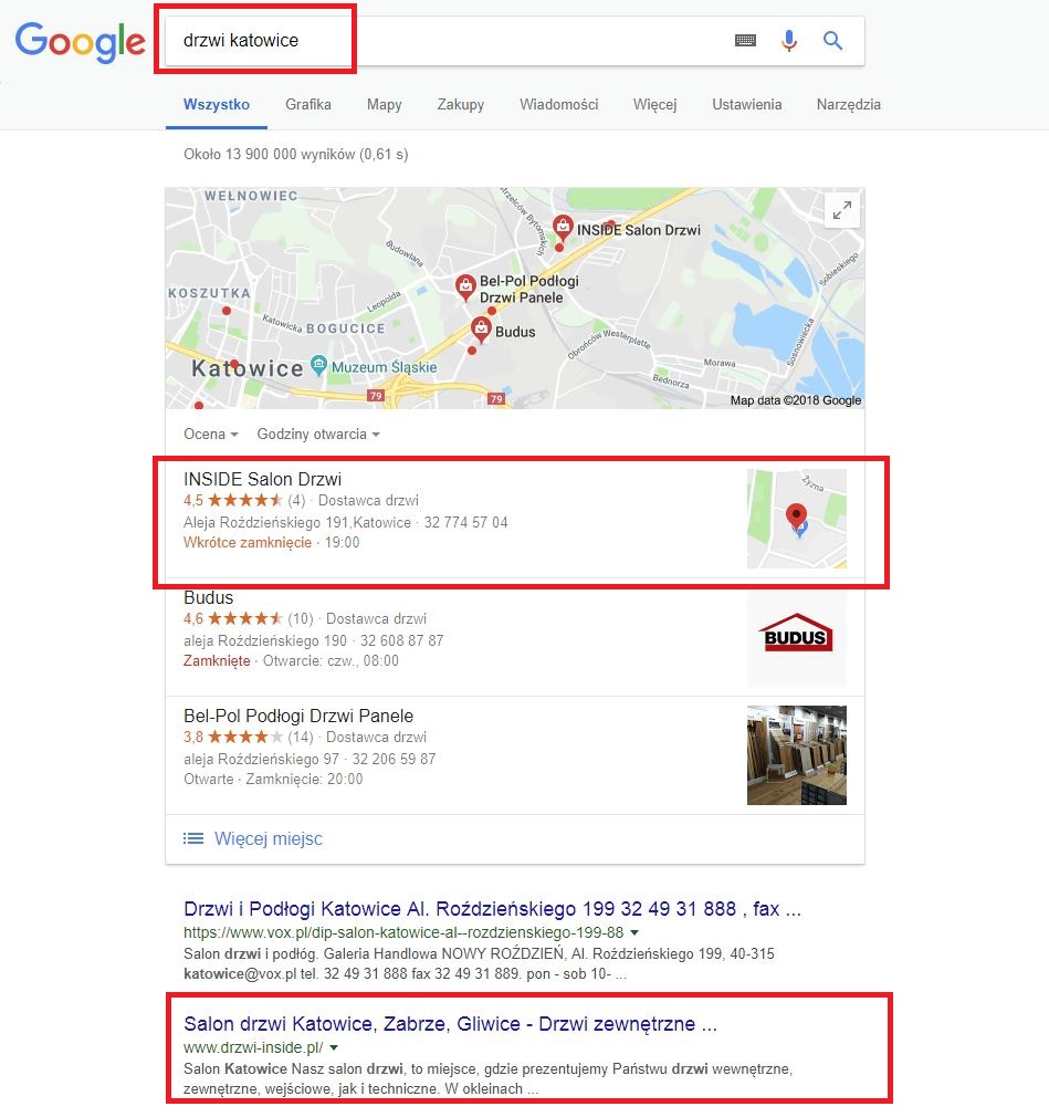 wynik pozycjonowania na frazę z Katowicami