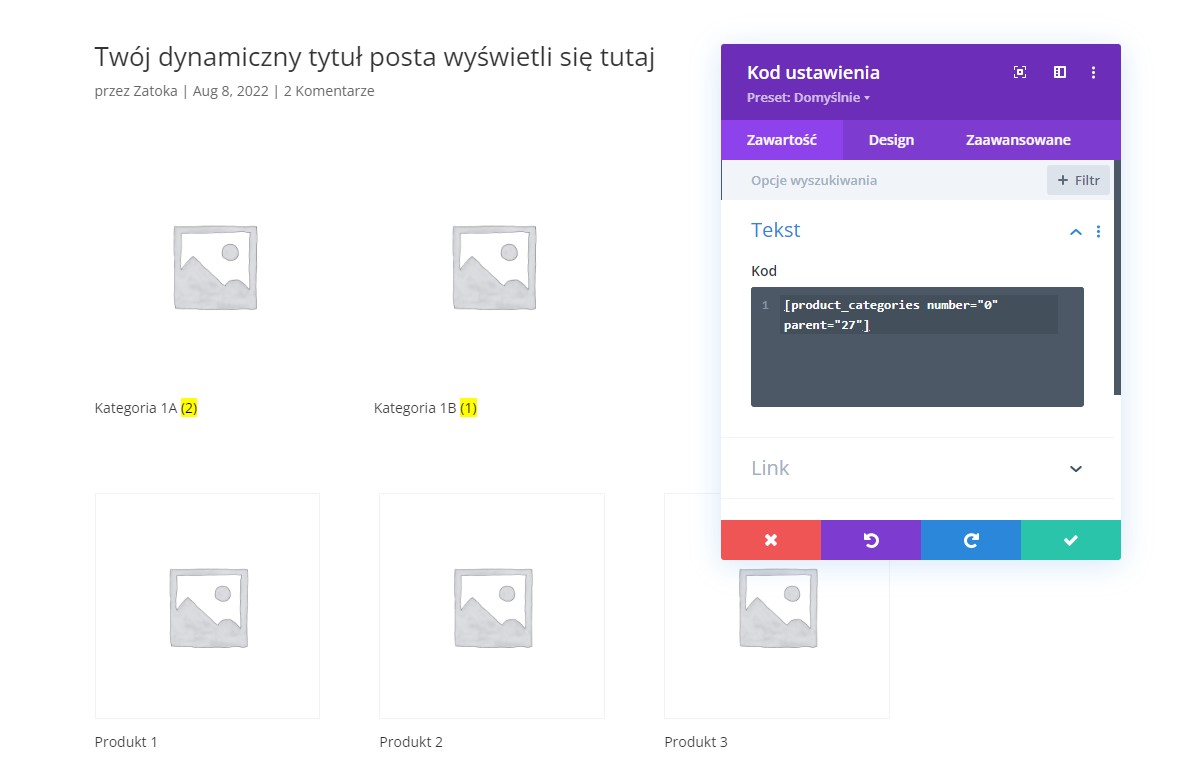 Wyświetlenie podkategorii nad produktami w Woocommerce